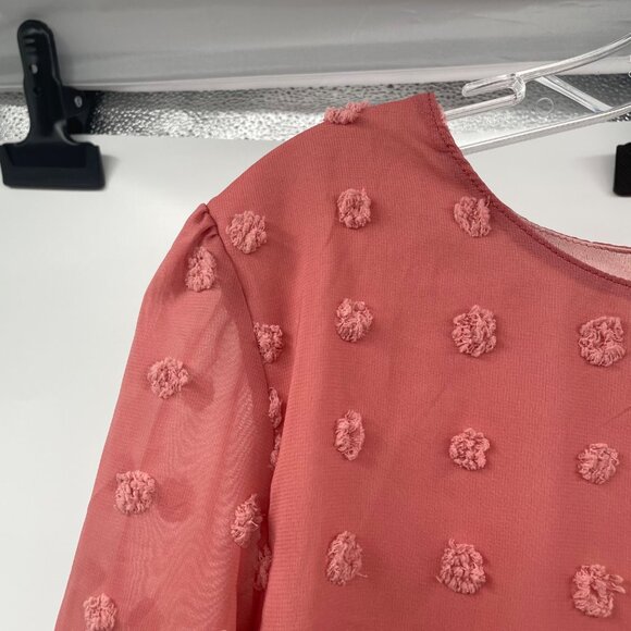 Qeral Womens Textured Dotted Top Long Sleeve Keyhole Rosewood Size Small - Picture 5 of 9